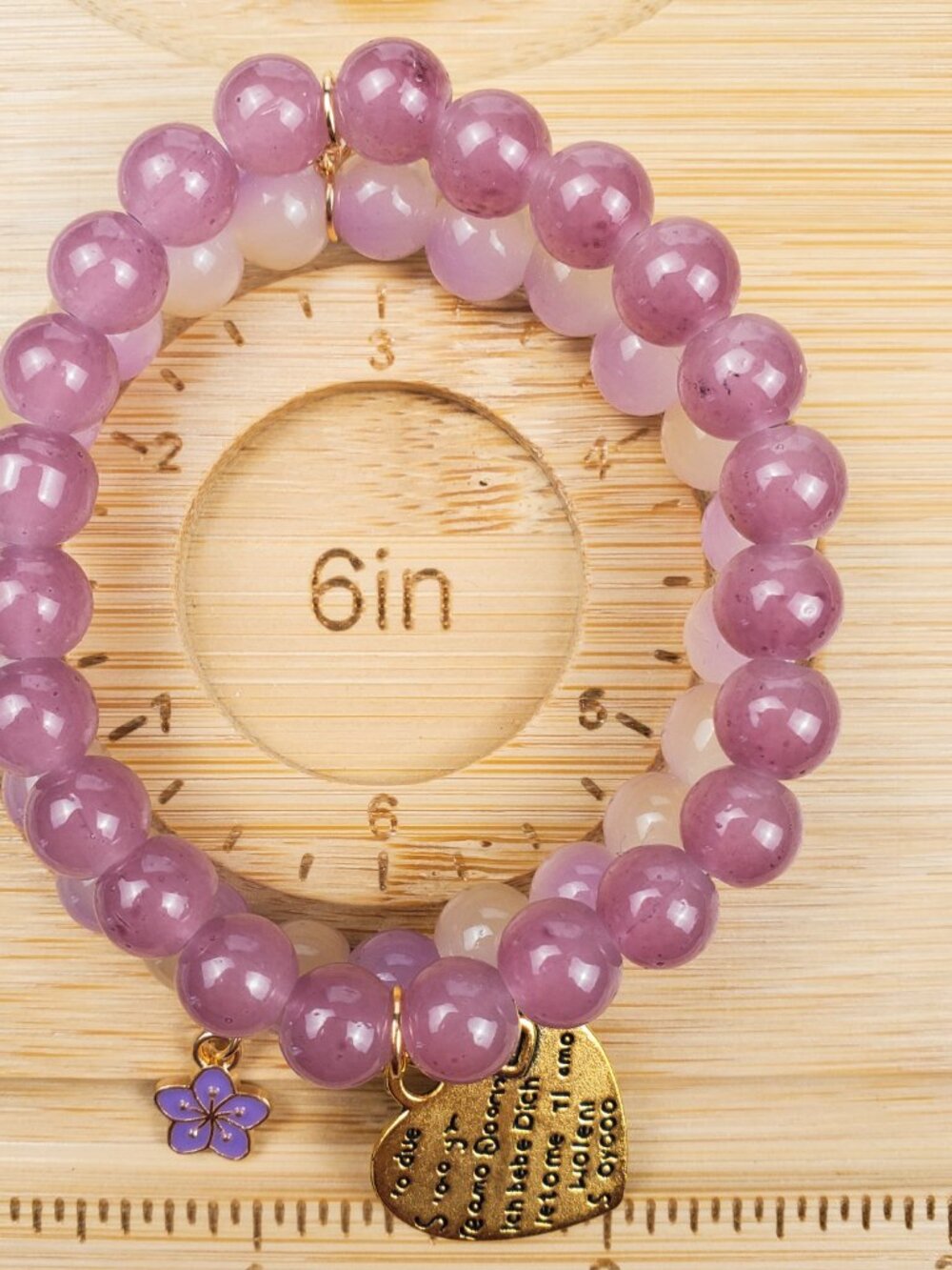 Pink Bracelet Stack, Purple Flower Charm Bracelet, Coquette Beaded Bracelets - Picture 4 of 12